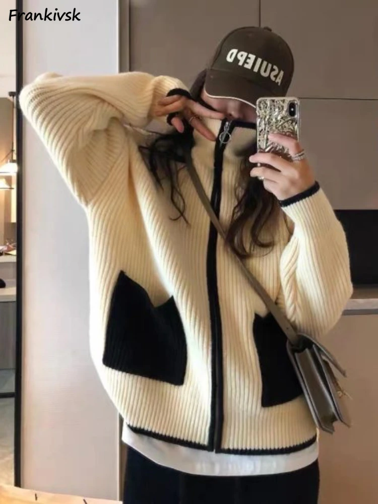 Cardigan Women New Streetwear Casual Patchwork Stand-Collar Zipper All-match Knitted Advanced Autumn Simple Kroean Style Clothes
Cardigan Women New Streetwear Casual Patchwork Stand-Collar Zipper All-match Knitted Advanced Autumn Simple Kroean Style Clothes