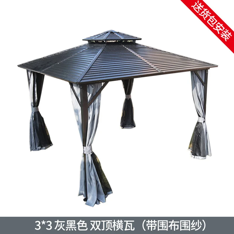 

Double roof Outdoor Garden Tent Pavilion 3x3m Chinese Garden Gazebo Wooden Pavilion Outdoor Aluminum Blade Manual canopy