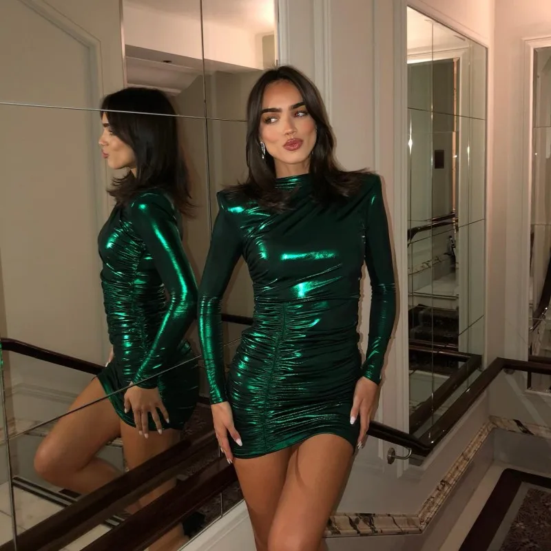 Solid Metallic Color Ruched Sexy Wrapped Hip Short Dress Christmas 2023 Autumn Round Neck Long Sleeve Vestidos Party Clubwear
Solid Metallic Color Ruched Sexy Wrapped Hip Short Dress Christmas 2023 Autumn Round Neck Long Sleeve Vestidos Party Clubwear