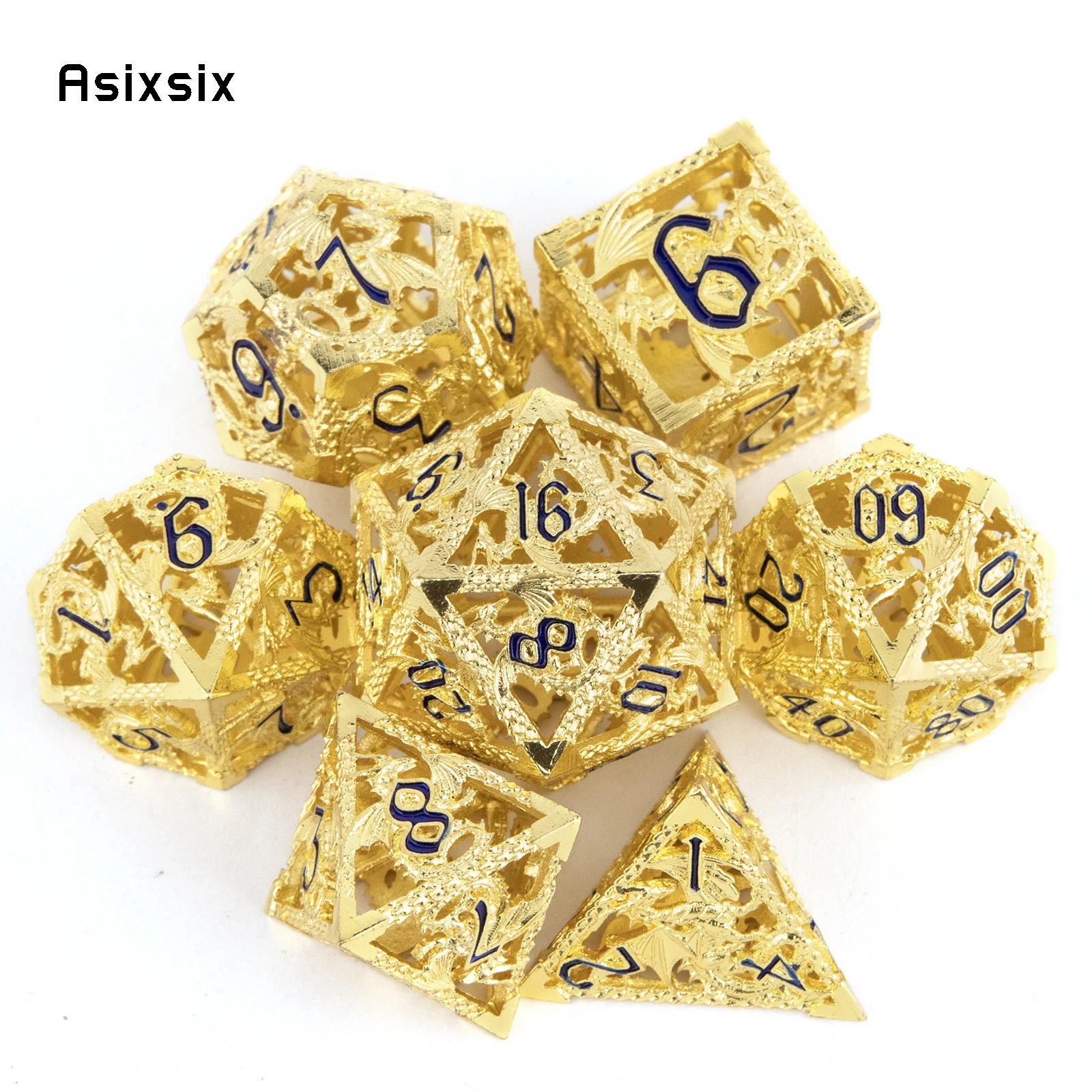 7 Pcs Golden Black Flying Dragon Metal Dice Hollow Metal Polyhedral Dice Set Suitable for Role-Playing RPG Board Game Card Game 
7 Pcs Golden Black Flying Dragon Metal Dice Hollow Metal Polyhedral Dice Set Suitable for Role-Playing RPG Board Game Card Game