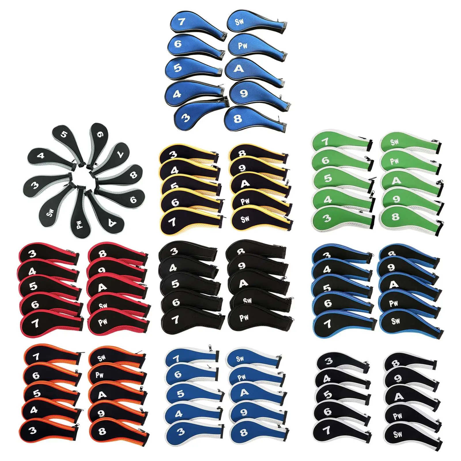 

10x Golf Iron Headcover Set Golf Club Head Cover Putter Sleeve for Training Equipment