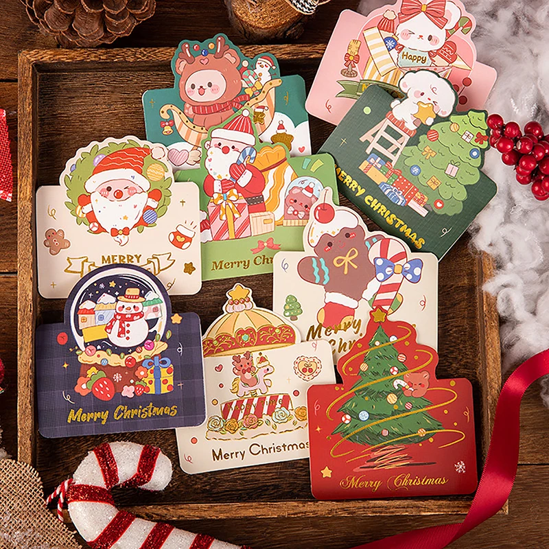 

10 шт. рождественские поздравительные открытки Санта-Клаус Снеговик подарочные открытки Рождественские открытки новогодние подарки для детей 2024