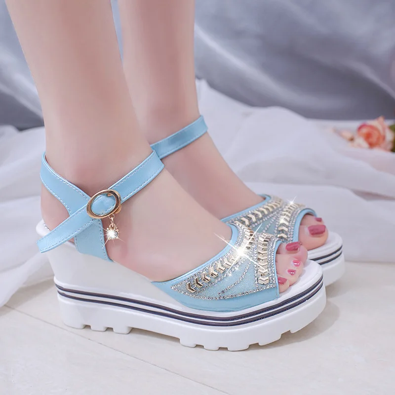 

Fashion Women Sandals Peep-toe Blingbling Womans Catwalk Shoes Thick Platform Wedges Flat Summer Pumps For Causal Shoes Sandals