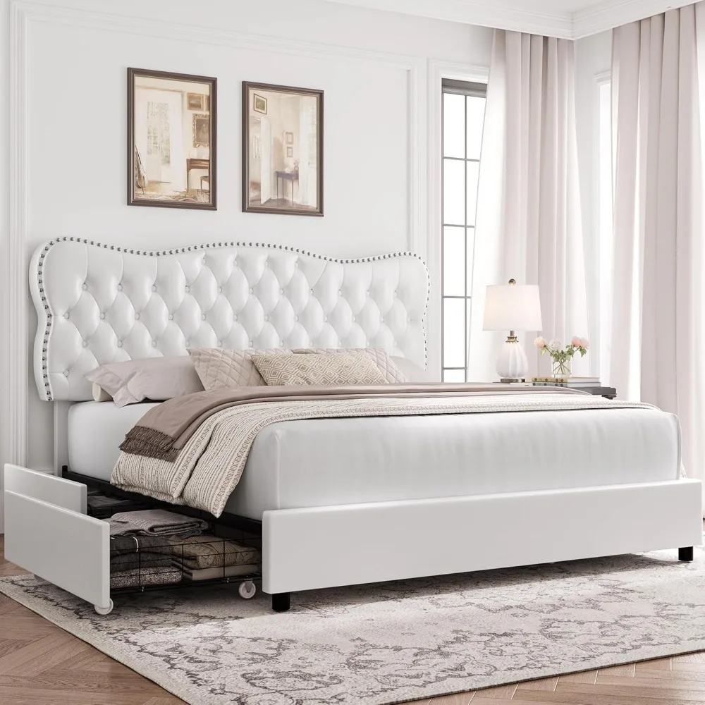 HOSTACK Full Bed Frame with 4 Storage Drawers, Upholstered Platform Bed Frame with Button Tufted Headboard, Heavy Duty Mattress
HOSTACK Full Bed Frame with 4 Storage Drawers, Upholstered Platform Bed Frame with Button Tufted Headboard, Heavy Duty Mattress