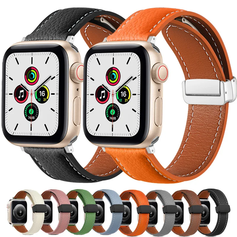 

Ремешок с магнитной застежкой для Apple watch ultra band 44 мм 45 мм 49 мм 40 мм 41 мм 42 мм 38 мм, кожаный браслет для iWatch Series 9 7 8 se 6 5