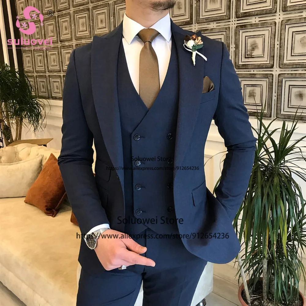 Navy Blue Business Suits For Men Slim Fit 3 Piece Jacket Vest And Pants Set Male Blazer Formal Groom Wedding Peaked Lapel Tuxedo
Navy Blue Business Suits For Men Slim Fit 3 Piece Jacket Vest And Pants Set Male Blazer Formal Groom Wedding Peaked Lapel Tuxedo