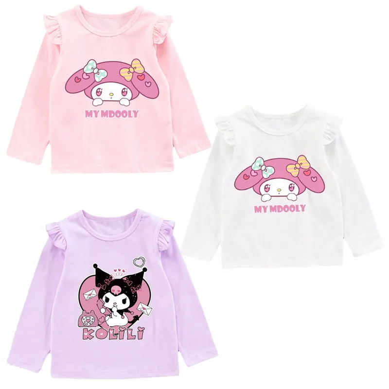 Cartoon Sanrios Kuromi My Melody Printed Children's Sweet Long Sleeve T-shirt Cute Loose Cotton Top Kawaii Casual Undershirt 
Cartoon Sanrios Kuromi My Melody Printed Children's Sweet Long Sleeve T-shirt Cute Loose Cotton Top Kawaii Casual Undershirt