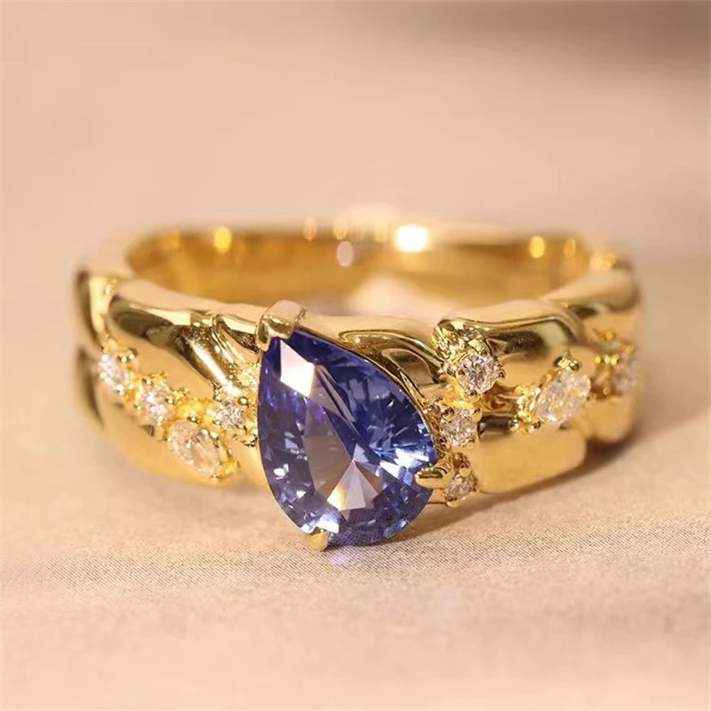 

Французское винтажное Открытое кольцо с голубым кристаллом и золотым покрытием, высококлассное изысканное Гипоаллергенное серебряное ювелирное изделие, Подарок на годовщину