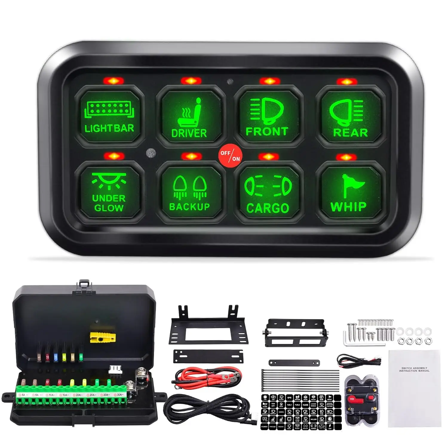 

Universal 8 Gang Switch Panel Waterproof Circuit Control Relay System Box with Automatic Dimmable On-Off LED Switch for Car Pick