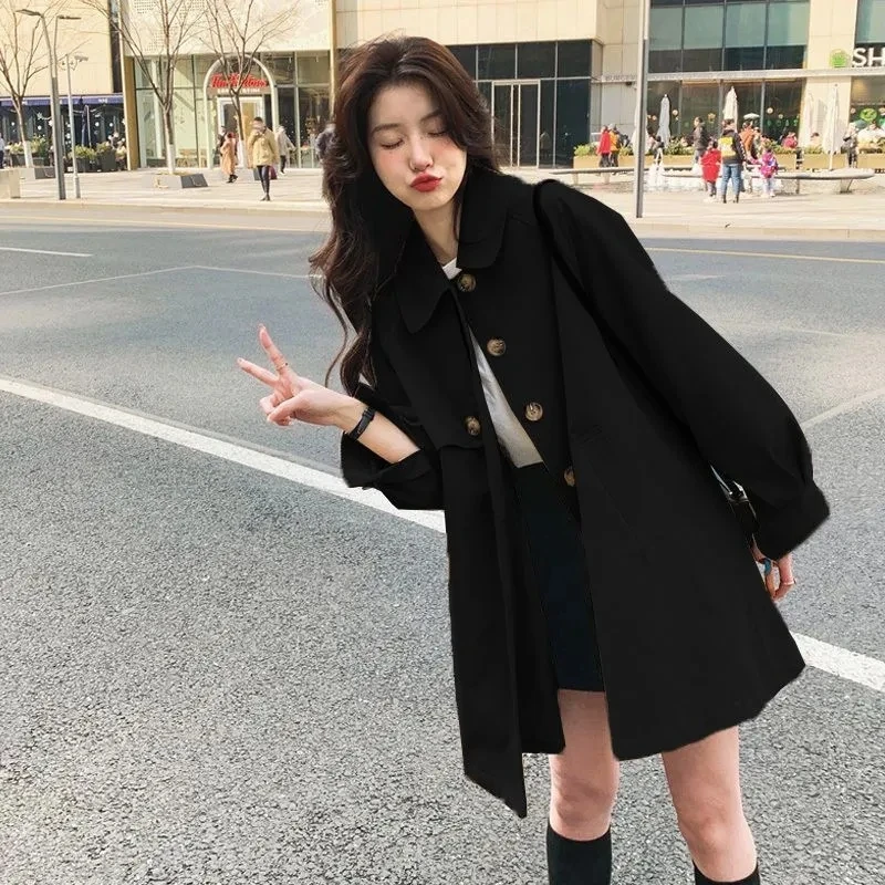 

Spring Autumn Female Korean Fashion Lantern Sleeve Trench Coat Women New Leisure Mid Length Lined Windbreaker Tops Jacket