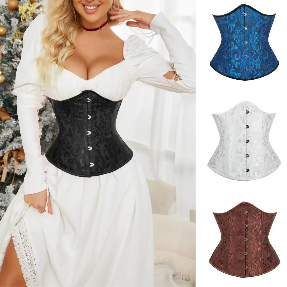 

Underbust Corset Floral Bustier Corset with Adjustable Back Strap for Women Palace Style Jacquard Design Body for Cosplay