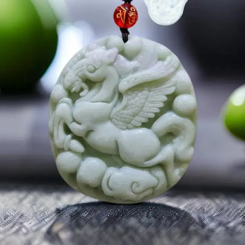 

Natural Real Jade Pegasus Pendant Necklace Amulet Carved Jewelry Gemstones Talismans Gifts for Women Men Designer Stone Charm