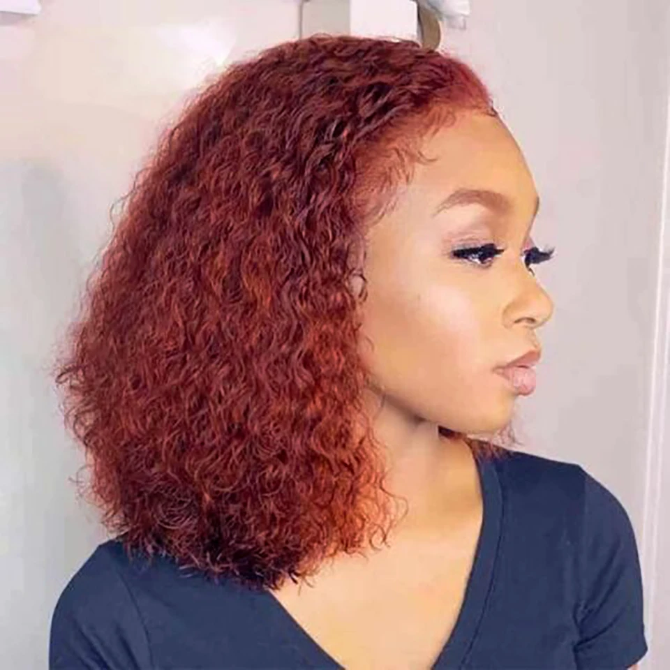 

Lekker Ginger Brown Short Water Wave Bob 13x6x1 Lace Front Human Hair Wig For Women Brazilian Remy Hair HD Lace Colored Deep Wig