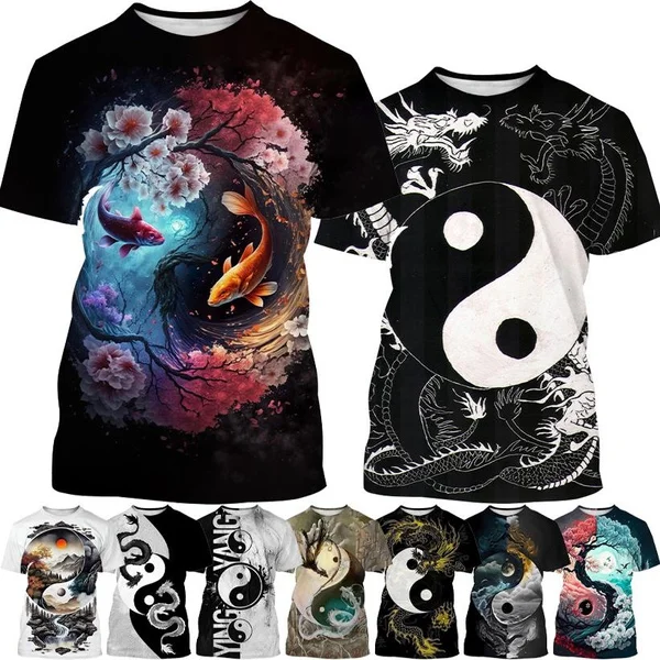 

Men's Bagua Tai Chi Yin Yang Koi Dragon T Shirts Unisex Streetwear Cool Short Sleeve Fashion Causal 3D Printing T-shirt Clothing