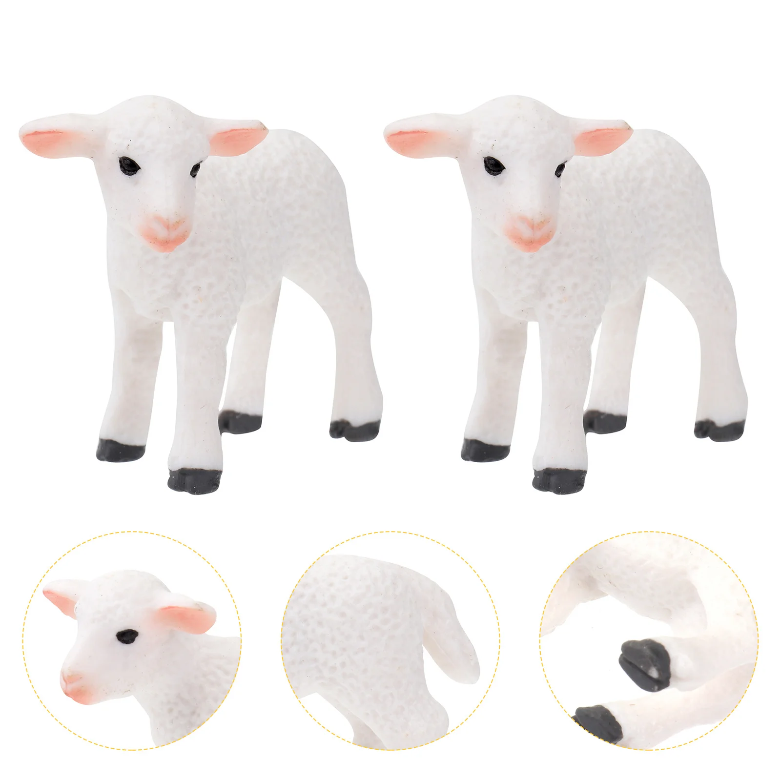 

2 Pcs Lamb Ornament Lovely Artware Models Solid Statues Silica Gel Household Adornments Furnishing Figurine Child Decor