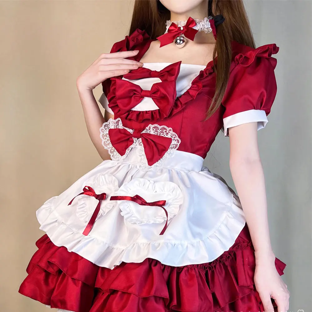 

Maid Lolita Dress Role Play Outfit Anime Red Apron Cosplay Maid Dress Men Uniform Cafe Waitress Costume Halloween Carnival