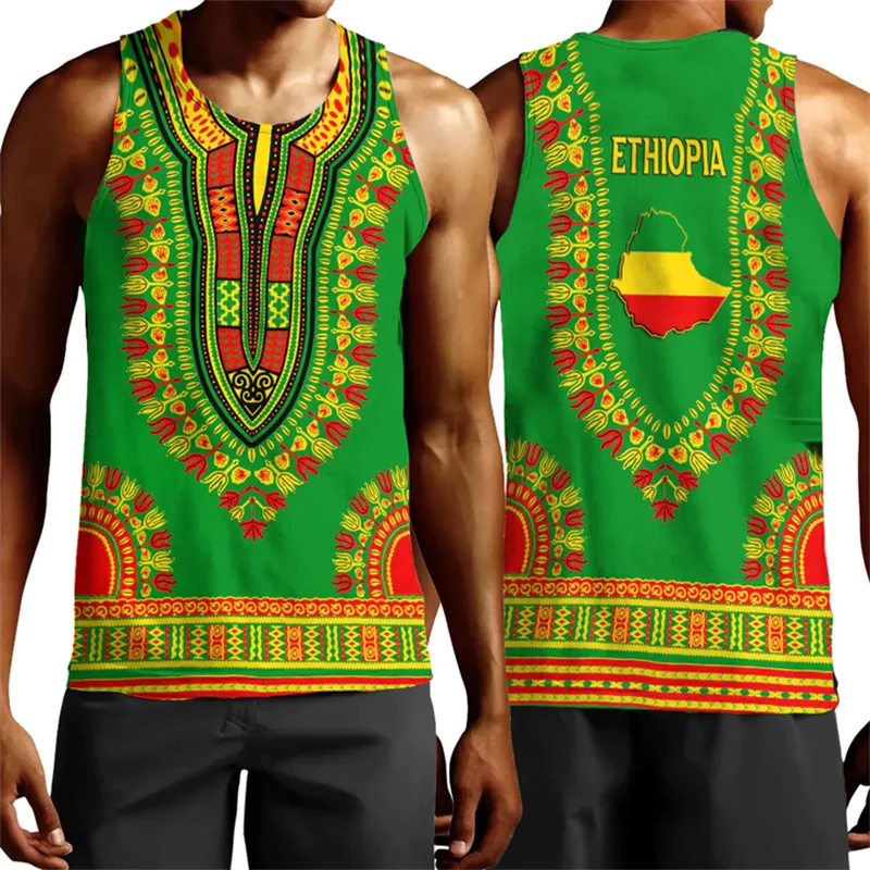 

Ethiopia Map Flag 3D Print Tank Top For Men Africa County Vest Dashiki Boy Waistcoat Fashion Sport National Emblem Jersey Tops