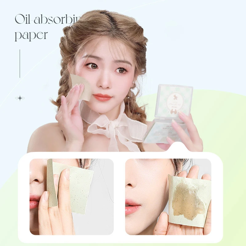 

Built-in Mirror Face Oil Absorbing Paper Case Makeup Facial Tissue Oil Control Facial Cleanser Oil Blotting With Puff 80Sheets