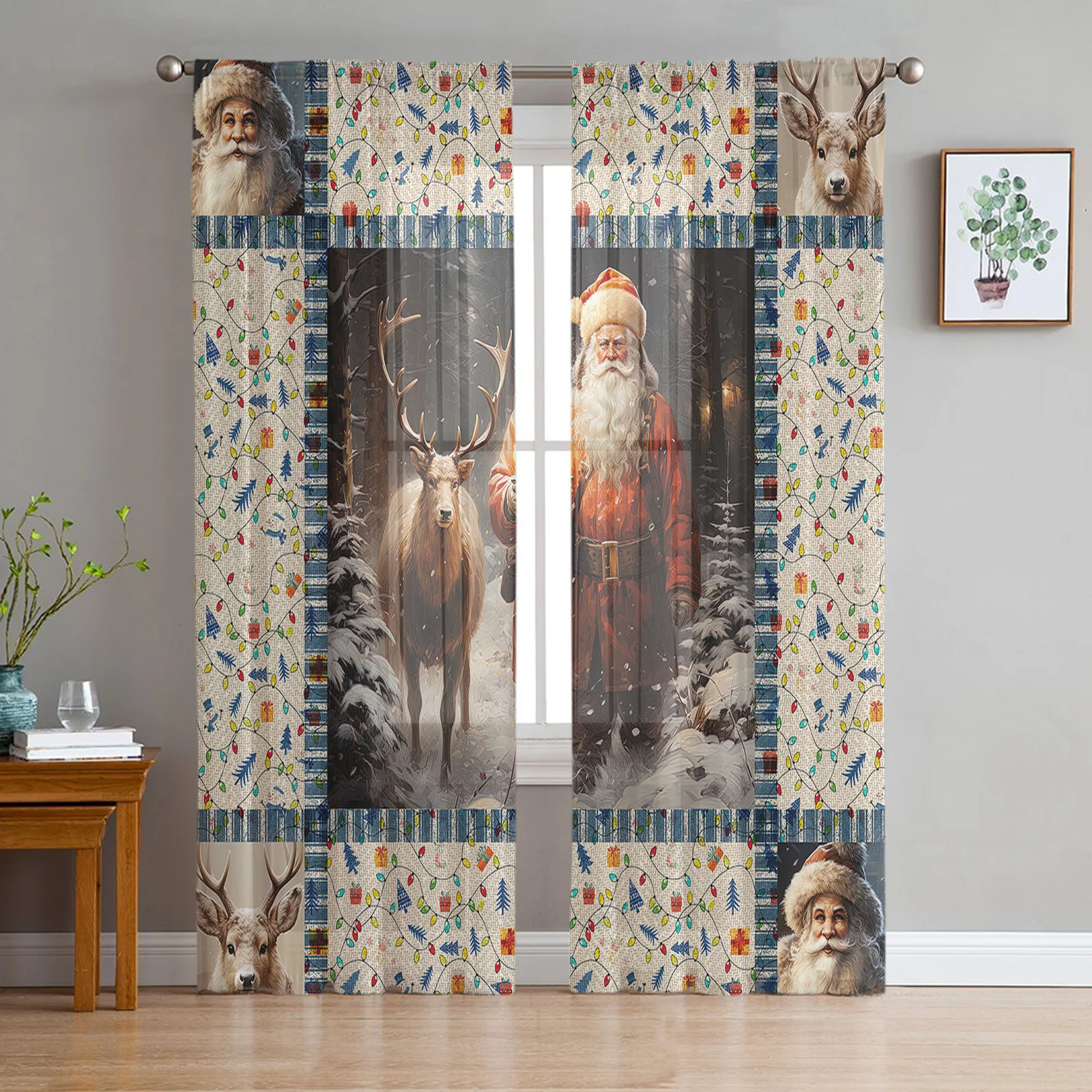 Christmas Santa Claus Deer Snowflakes Window Tulle Curtains for Living Room Kitchen Christmas Home Decor Sheer Voile Curtains 
Christmas Santa Claus Deer Snowflakes Window Tulle Curtains for Living Room Kitchen Christmas Home Decor Sheer Voile Curtains