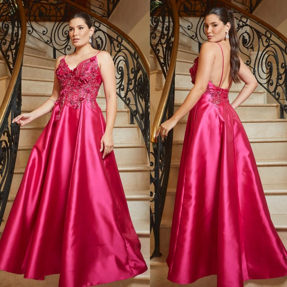 

Ball Dress Evening Saudi Arabia Satin Draped Pleat Applique Beach A-line Spaghetti Strap Bespoke Occasion Gown Long Dresses