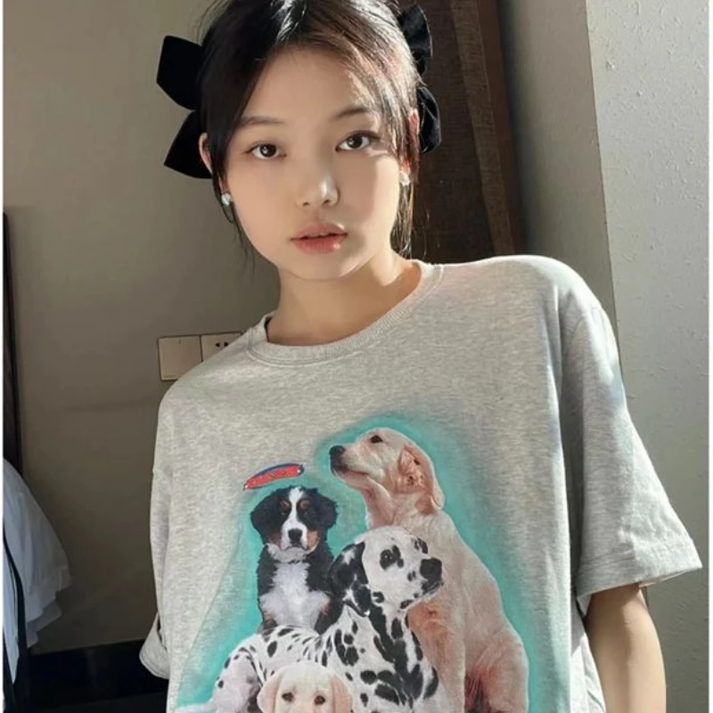 Summer cotton cute Korean puppy print short sleeved tops 2024 y2k personality versatile loose couple round neck half sleeved top
Summer cotton cute Korean puppy print short sleeved tops 2024 y2k personality versatile loose couple round neck half sleeved top