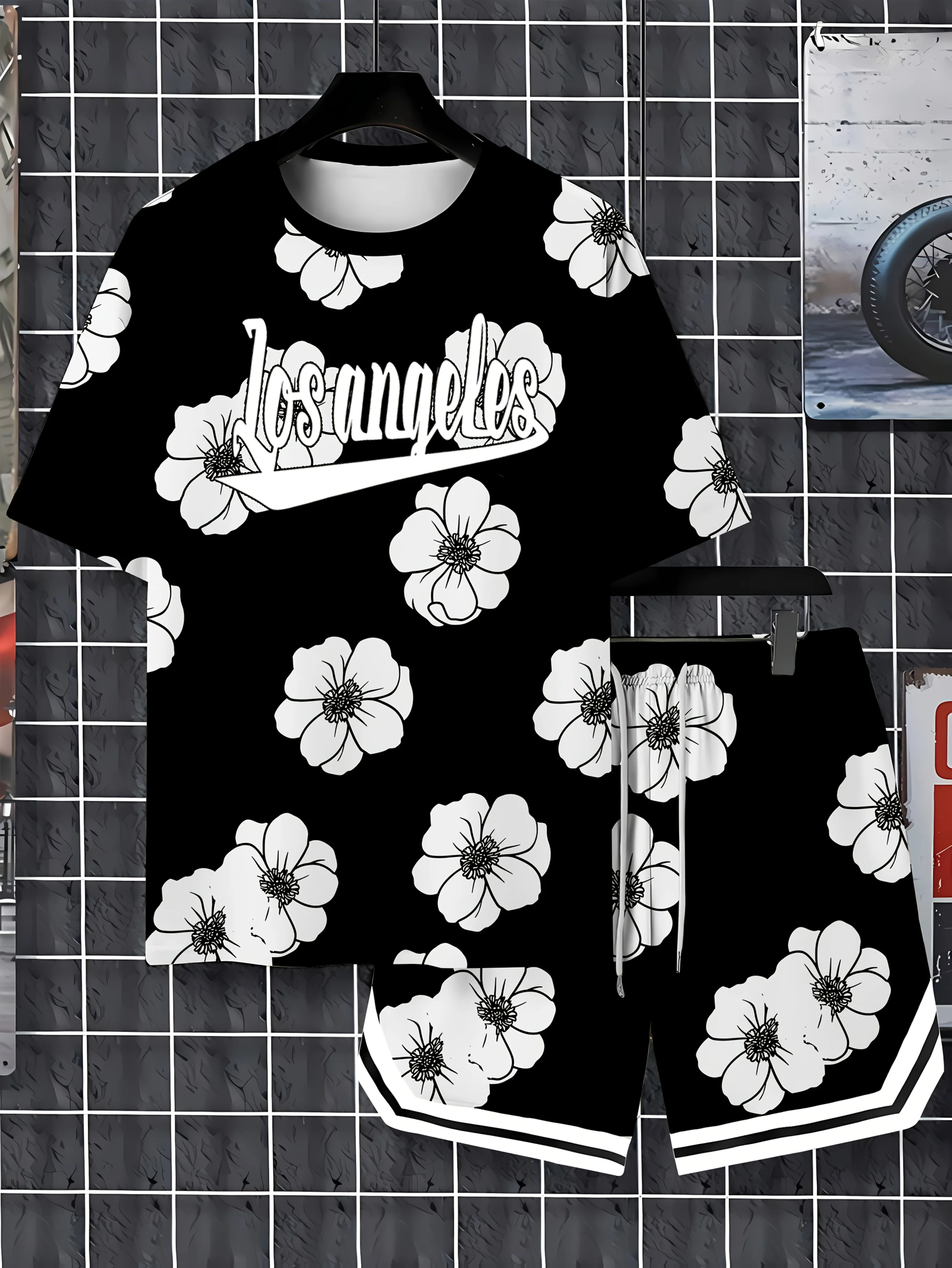 صيف 2025 مجموعة ملابس رجالية جديدة ثلاثية الأبعاد مطبوعة زهرة في الهواء الطلق مجموعة أزياء غير رسمية صيف 2025 مجموعة ملابس رجالية جديدة ثلاثية الأبعاد مطبوعة زهرة في الهواء الطلق مجموعة أزياء غير رسمية