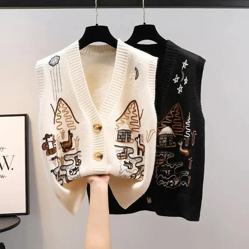 V-neck Knitted Sweater Vest Cardigan Solid Color Spring Autumn Embroidered Tank Top New Loose and Thickened Woolen Vest
V-neck Knitted Sweater Vest Cardigan Solid Color Spring Autumn Embroidered Tank Top New Loose and Thickened Woolen Vest