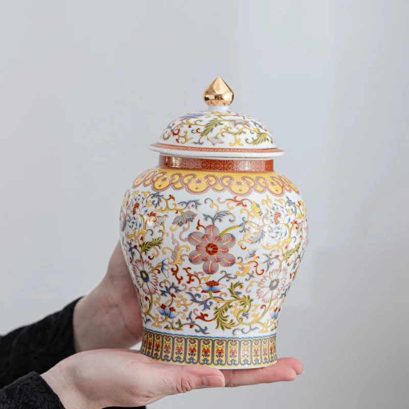 

Creative Painted Flower Ceramic Storage Jar with Lid Household Sealed Large-capacity Tea Caddy Gift Porcelain Crafts Decoration