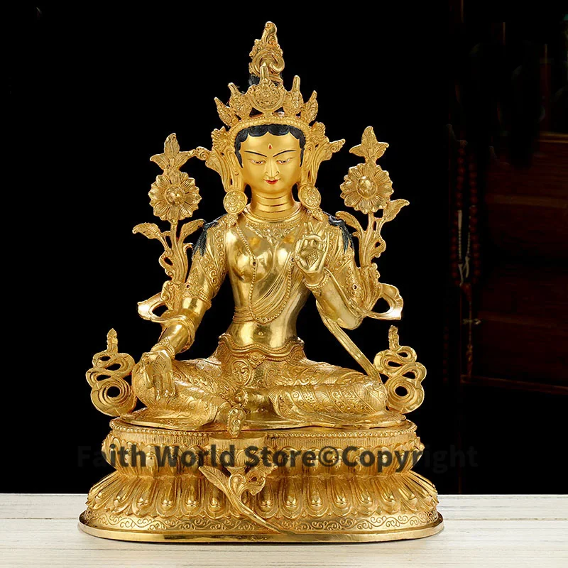 

Huge 45 cm LARGE # HOME hall efficacious Protection Talisman Tibetan Buddhism gold-plated gilt Green Tara buddha figure statue
