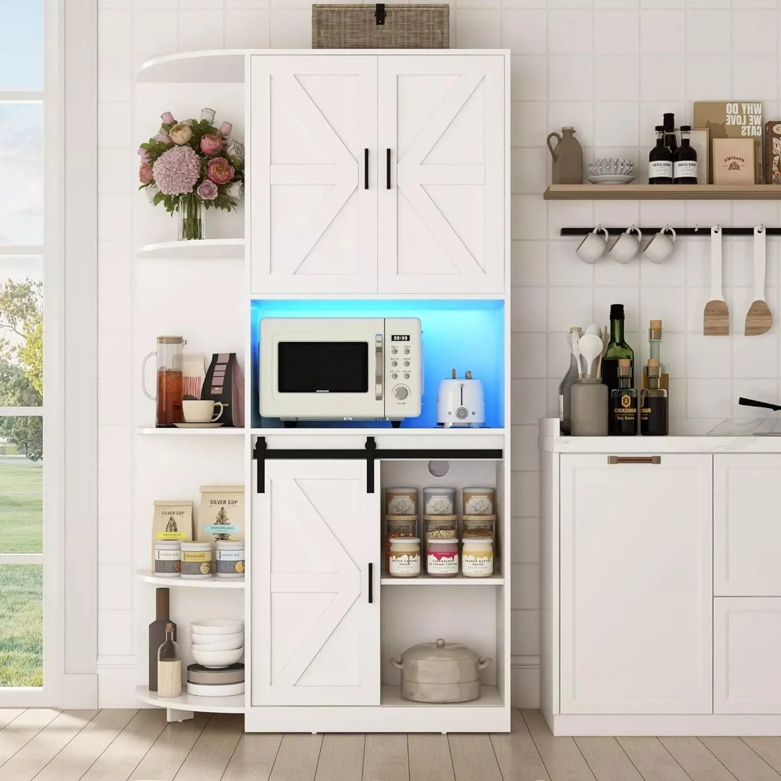71" Farmhouse Pantry Cabinet, Buffet Sideboard, Cupboard with Power Outlet&Light
71" Farmhouse Pantry Cabinet, Buffet Sideboard, Cupboard with Power Outlet&Light