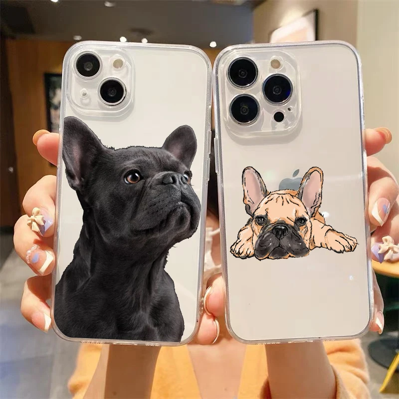 

Pug Dog French Bulldog Clear Phone Case For iPhone 14 13 11 12 Pro Max X XR XS 7 8 Plus SE Soft Cover Luxury Coque Funda Capa