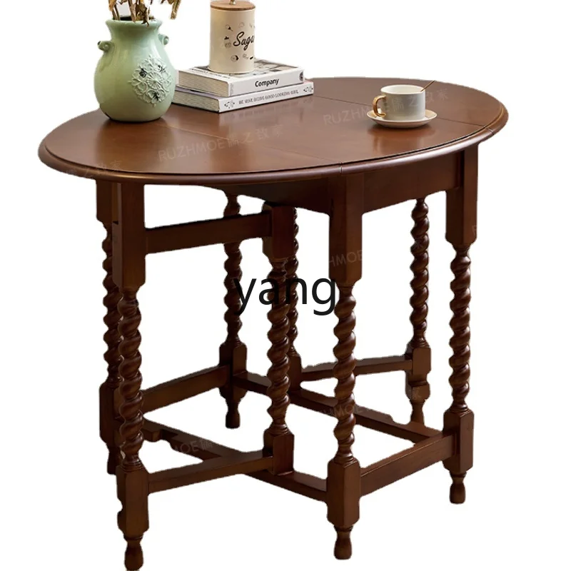 

Yjq Retro Folding Solid Wood Dining Table Mid-Ancient Oval Table Carved Furniture Coffee Shop