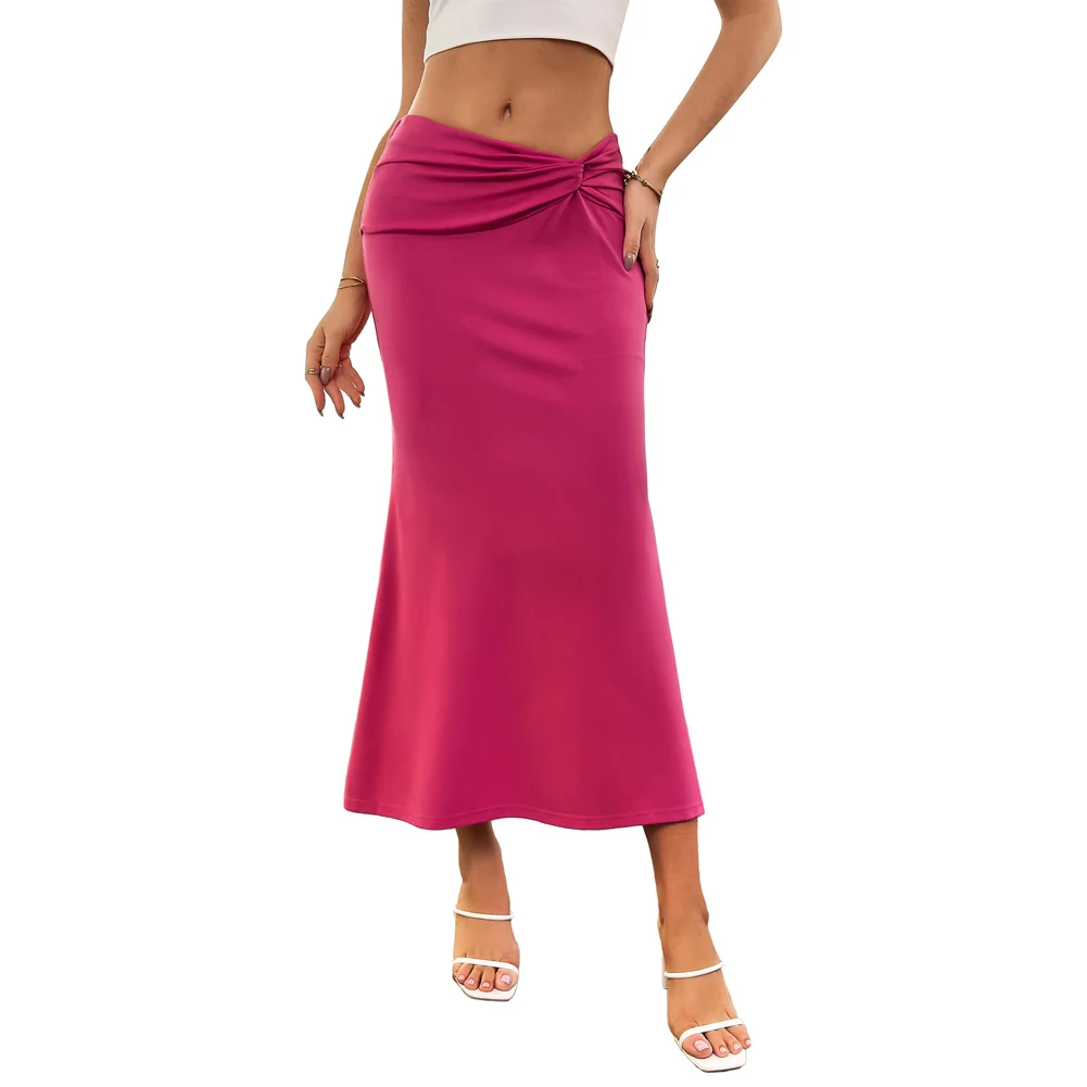 

KK Women Mermaid Hem Skirt Office Lady Casual Knotted Waist Below Mid-Calf Sexy Cocktail Party Fashion Hip-wrap Bodycon Skirt