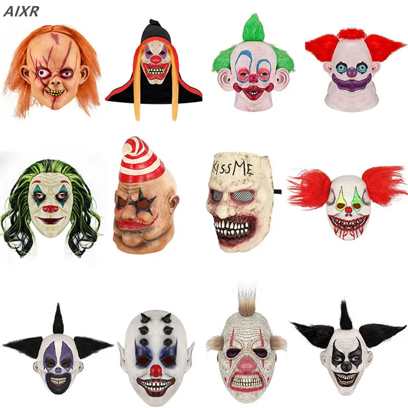 

New Latex Mask Headgear Clown Smile Mask Halloween Grimace Performance Bar Dance Costume Full Face Scary Alien Horror of Reality