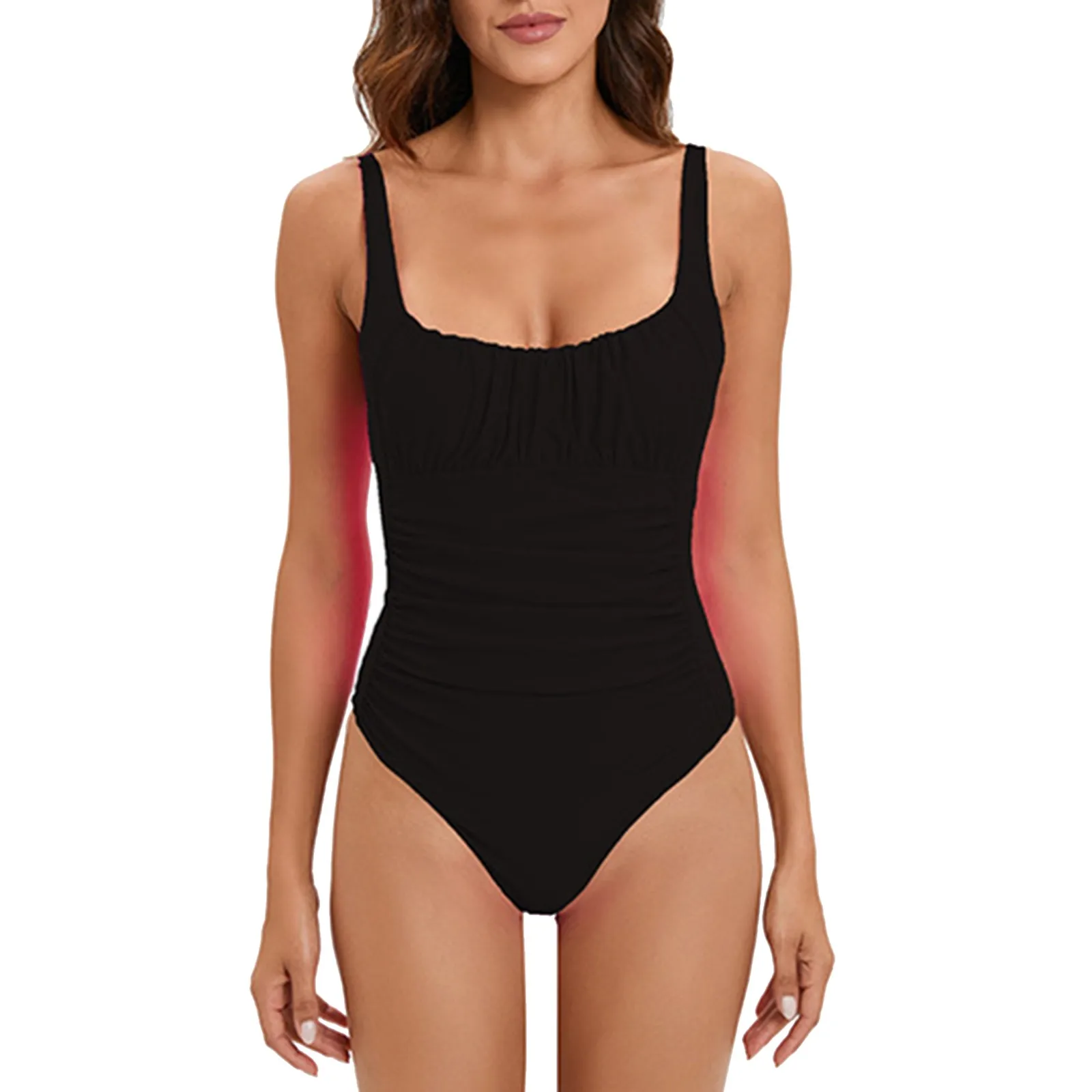 

Women Swimsuits 2024 One-Piece Tummy Control Swimwear Plus Size Bathing Suit Ruched Monokini Vintage Solid Summer Beachwear