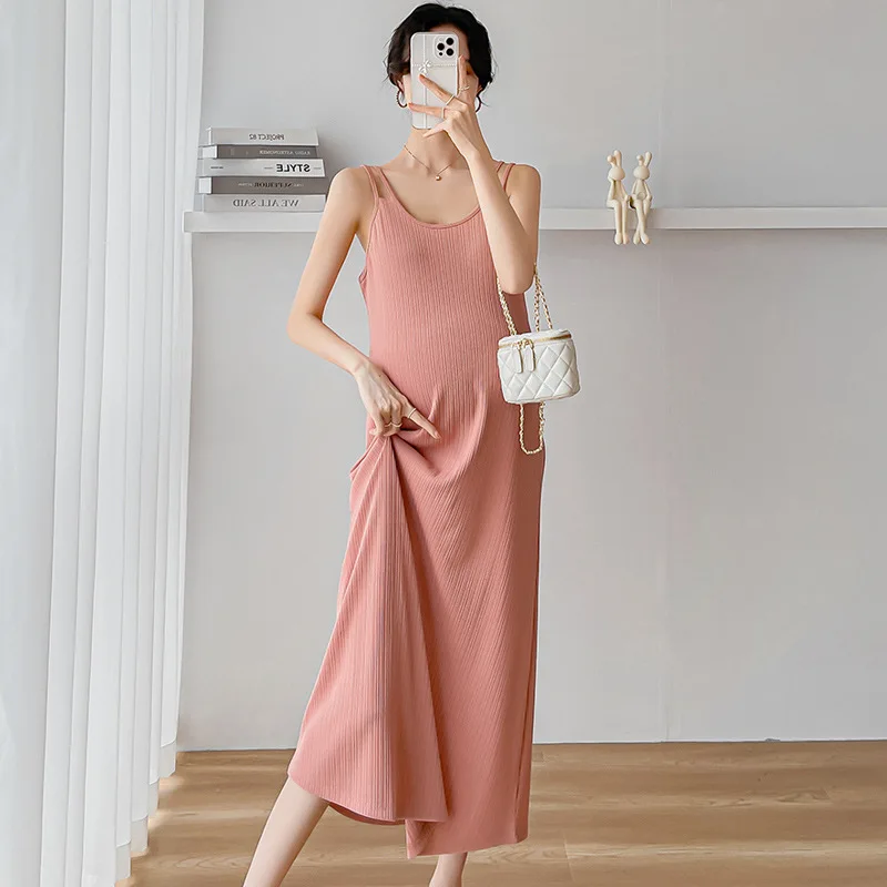 

Texture Spaghetti Strap Midi Dress Women's Sundress 2024 Summer Lady Sexy V Neck Solid A Line Sleeveless Sling Dresses
