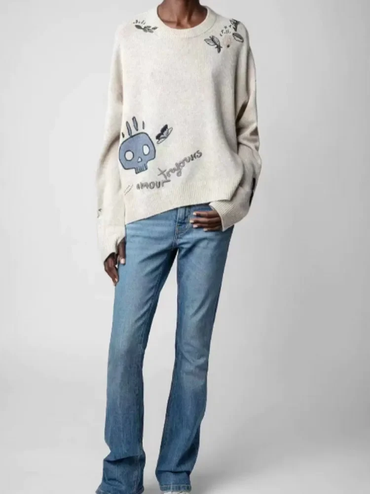 Women's Knit Sweater 2023 New Autumn Winter 100% Cashmere Embroidery Butterfly Floral Letter Round-neck Casual Pullover
Women's Knit Sweater 2023 New Autumn Winter 100% Cashmere Embroidery Butterfly Floral Letter Round-neck Casual Pullover