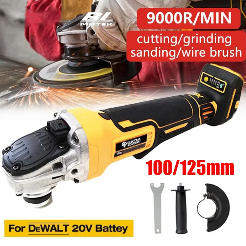 

100/125mm Brushless Angle Grinder Fit for Dewalt 18V 20V Battery 4 Gears Cordless Grinding Machine Cutting Woodworking Tool