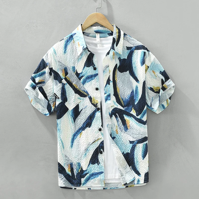 Foam Cotton Short Sleeve Shirt for Men Summer New Fashion Chic Print Tops Male Breathable Button Up Shirt
Foam Cotton Short Sleeve Shirt for Men Summer New Fashion Chic Print Tops Male Breathable Button Up Shirt