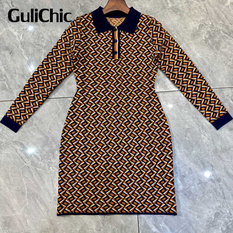 10.16 GuliChic Fashion Geometric Pattern Polo Collar Long Sleeve Collect Waist Slim Knitted Mini Dress Women
10.16 GuliChic Fashion Geometric Pattern Polo Collar Long Sleeve Collect Waist Slim Knitted Mini Dress Women