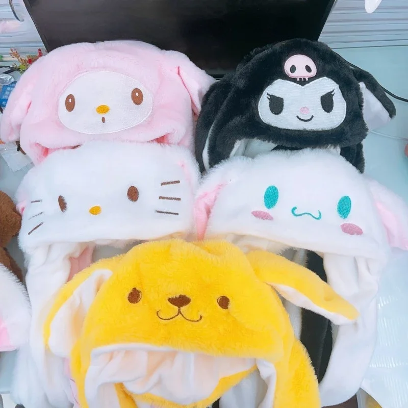 

Kawaii Sanrio Hello Kitty My Melody Kuromi Cinnamoroll Glowing Hat Cartoon Plush Hat Air Bag Cap Plush Ears Movable Light Up