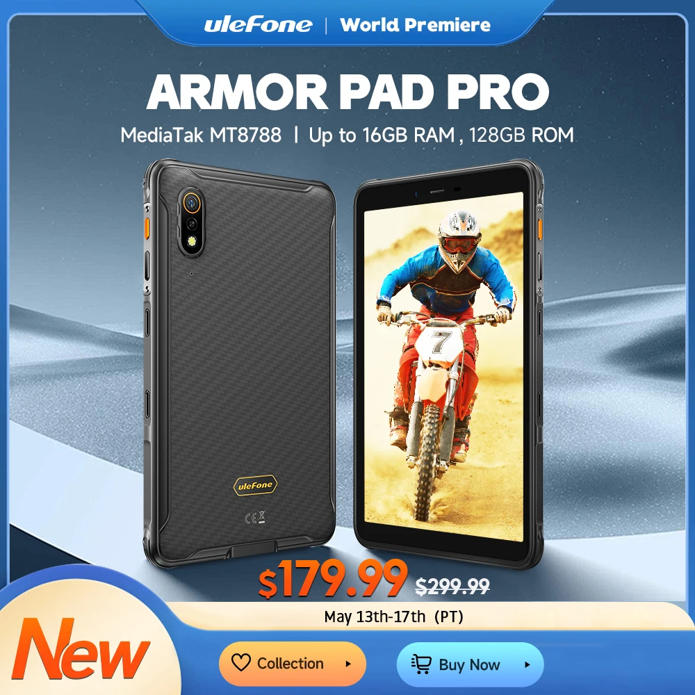 

【World Premiere】Ulefone Armor Pad Pro Rugged Tablet IP68/IP69K 4G MT8788 Tablet 16GB RAM（8+8GB virtual RAM) 128GB ROM 48MP