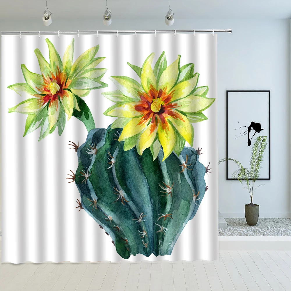 

Tropical Green Plant Cactus Shower Curtain Nordic style Simplicity Bathroom Shower Curtains Washable Bath Curtains With Hooks
