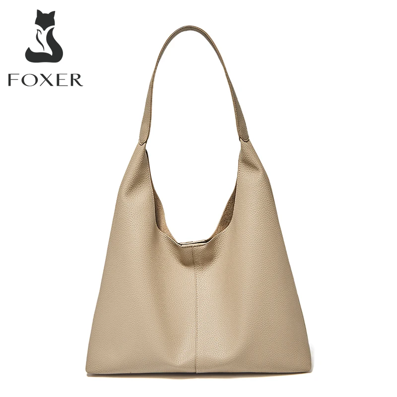 

FOXER Vintage Women Large Handbag Soft Split Leather Fashion Girl's Clutch Tote Solid Color Lady Underarm Shoulder Composite Bag