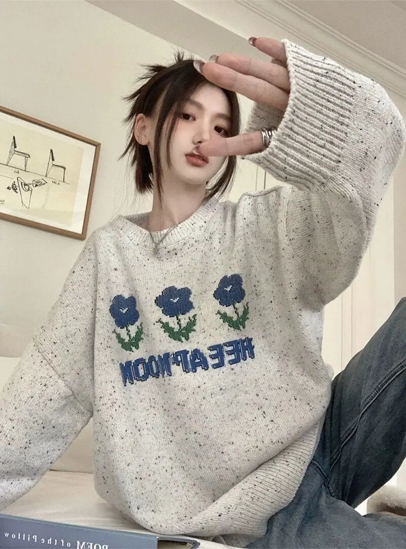 Korean Japanese Floral Long Sleeved Pullover Sweater For Women Autumn Winter Thick Warm Soft Lazy Loose Knitwear Tops X299
Korean Japanese Floral Long Sleeved Pullover Sweater For Women Autumn Winter Thick Warm Soft Lazy Loose Knitwear Tops X299