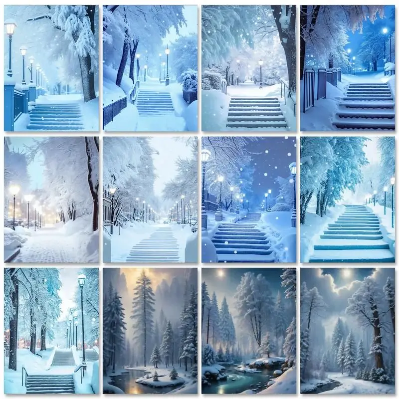 

SDOYUNO Frameless Snowy Scenery DIY Painting By Numbers Modern Wall Art Canvas Hand Painted Oil Painting For Home Decor