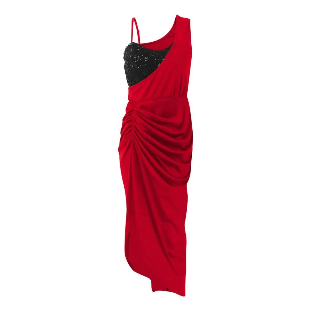 

Женское вечернее платье с блестками, элегантное облегающее платье миди на одно плечо с V-образным вырезом и разрезом на подоле, бальное платье с открытой спиной для выпускного вечера