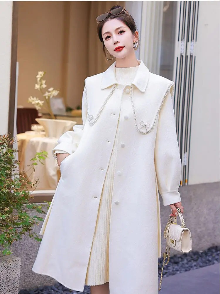 2023 New White Autumn Winter Coat Women's Navy Collar High End Charm Goddess Style Lace Up Elegant Woolen Coat
2023 New White Autumn Winter Coat Women's Navy Collar High End Charm Goddess Style Lace Up Elegant Woolen Coat