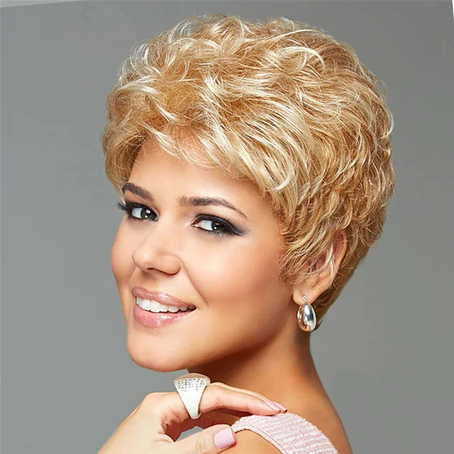

Synthetic Hair Wig wig Blonde Short Natural Straight Pixie Cut Side Part Layered Haircut wig for white women 7 inches