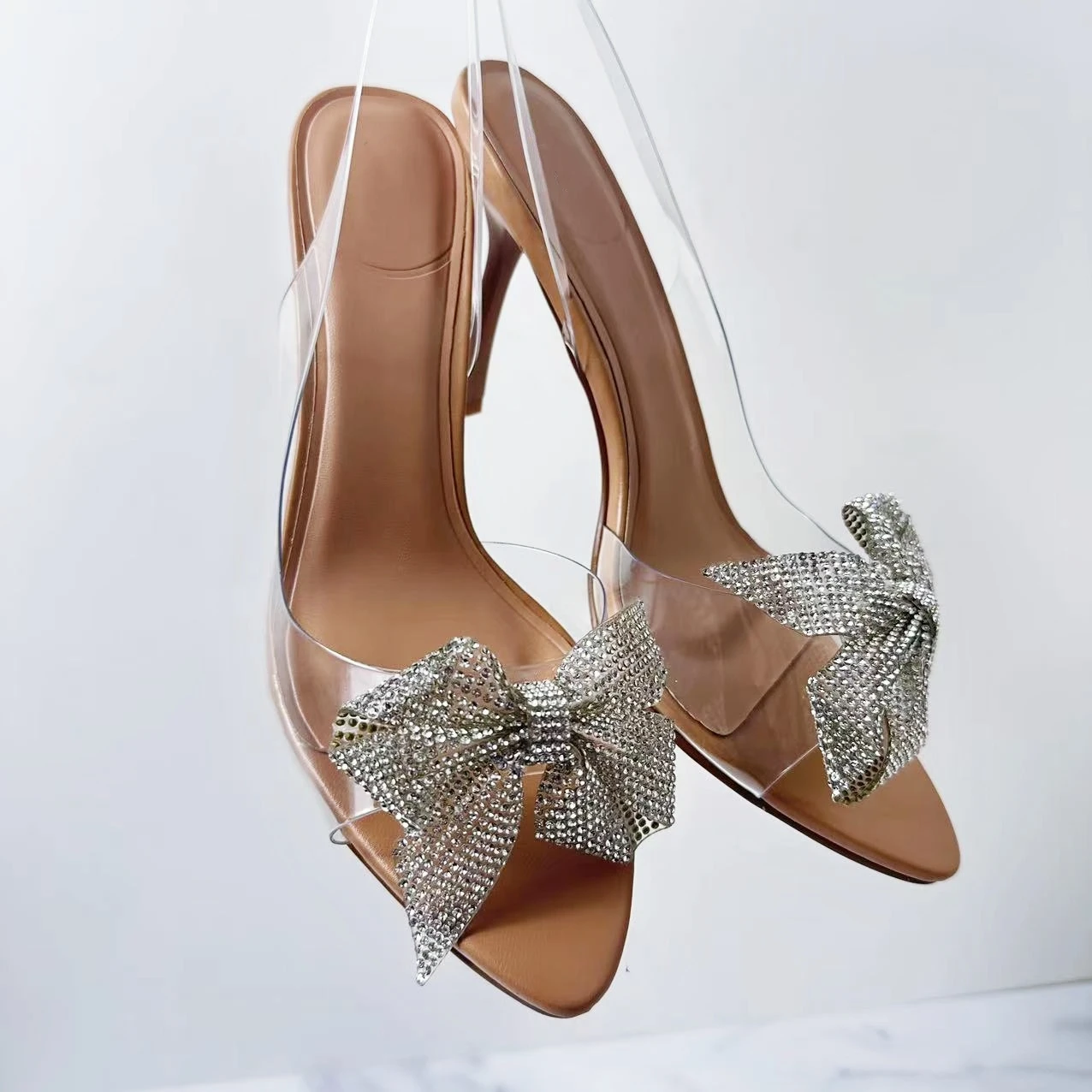 

New 2024 Women's Shoes Fashion Bow Decorated With Plastic High-heeled Sandals Crystal Women's Sandals.